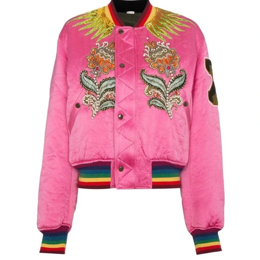 Gucci Vintage Pink Tiger Reversible Jacket w/Army Green Interior Rare - Picture 3 of 9